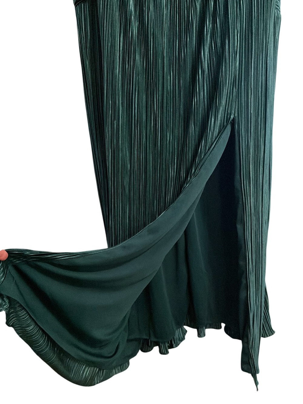 Azazie Quellia Emerald Green V-Neck Pleated Maxi Dress w Slit Homecoming Dress - Picture 6 of 7